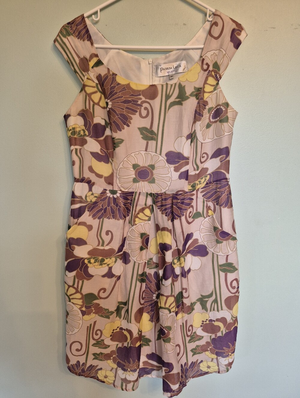 Patrizia Luca Women's Whimsical Retro Italian Purple Floral Midi Dress Size M - Picture 2 of 7